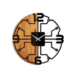 Wallity Reloj de Pared Decorativo 61, Madera y Metal, Nogal y Negro, 56 cm